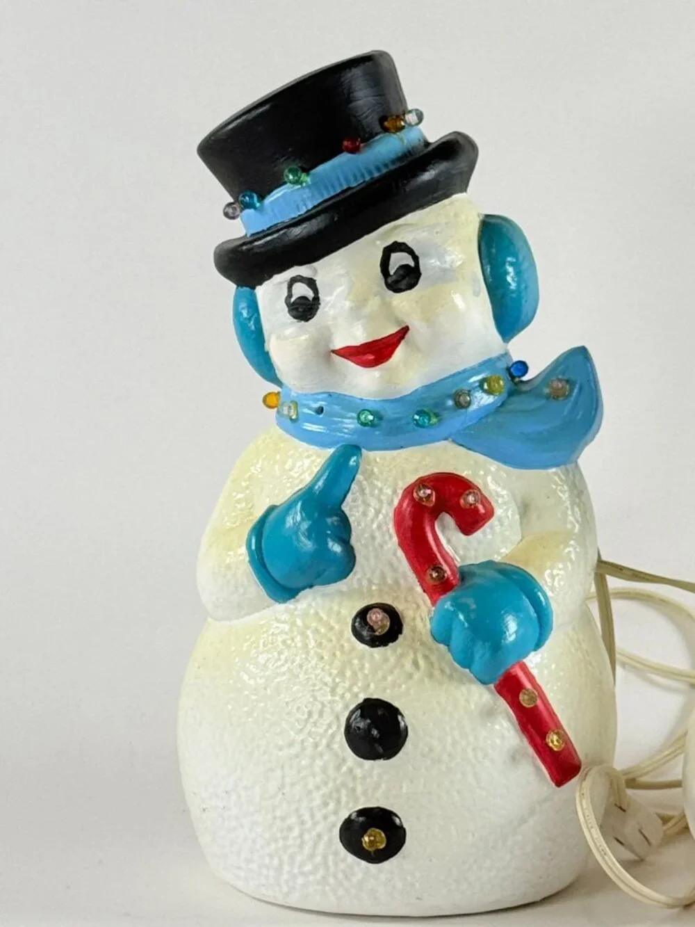 Vintage 90's Hand Painted Ceramic Mr & Mrs Snowman Light Up Holiday Decor